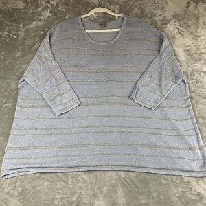 J. Jill Drop Shoulder Sweater Womens XL Lavender Silver Stripe Linen Blend(0694)